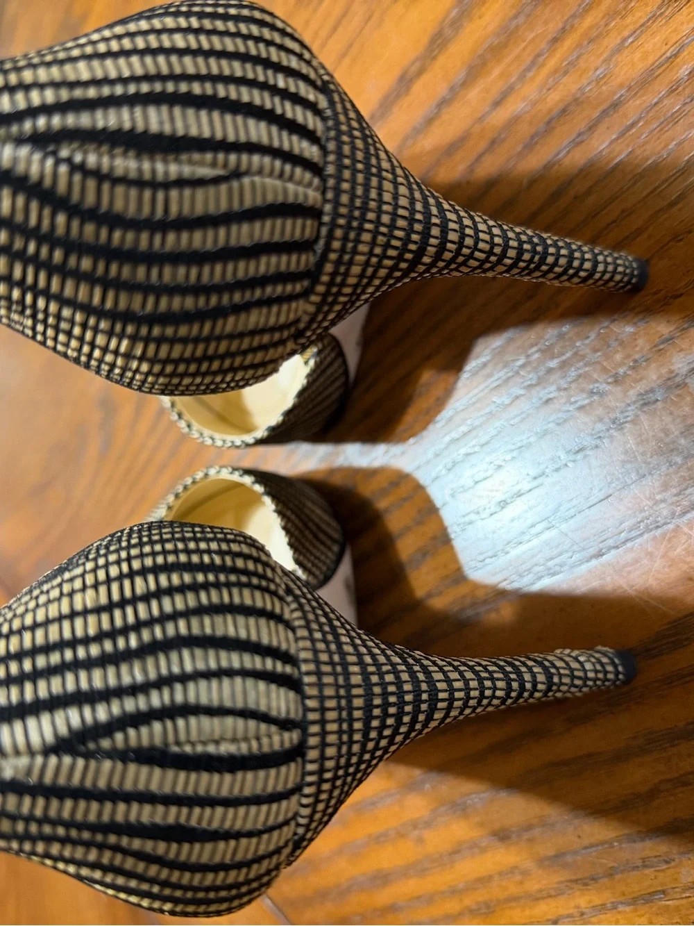 Striped Black and Nude Pointed Toe Stiletto Heels - Women
